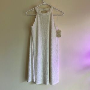 NWT Altar’d State White Mini Dress with Gold Speckles